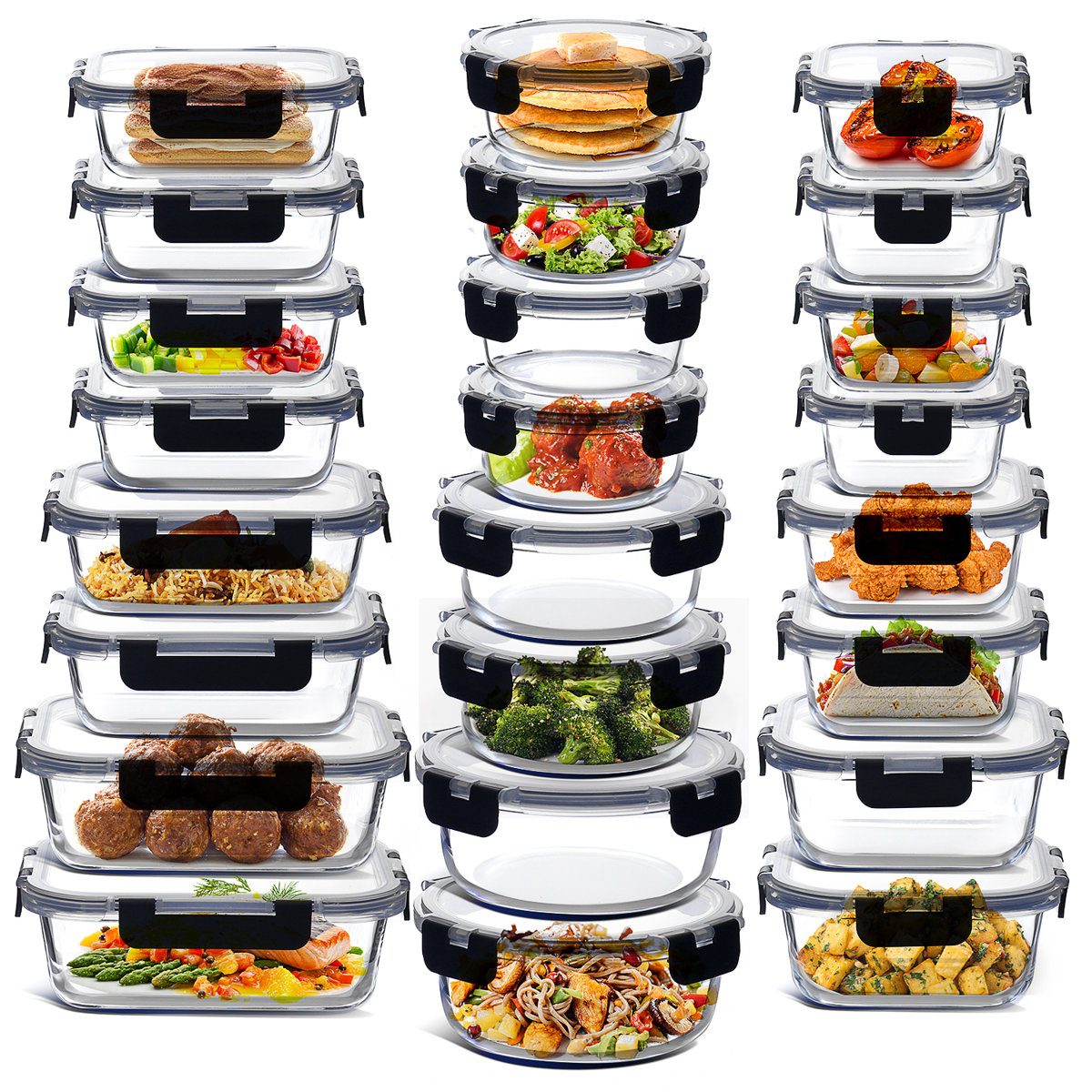 Prep & Savour 48pc Glass Storage Containers with Lids, 24 Food Storage Containers with 24 Airtight Lids (Set of 24)